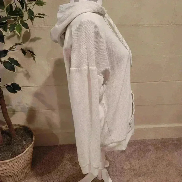 Andrew Marc New York Hoodie Unisex Medium  Ivory Ribbed Pullover Long Sleeve. - Picture 2 of 7